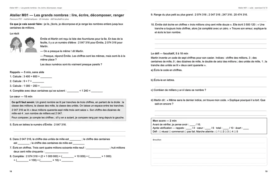 Cahier d’été CM2 vers 6e, pages 18 et 19 : le premier atelier