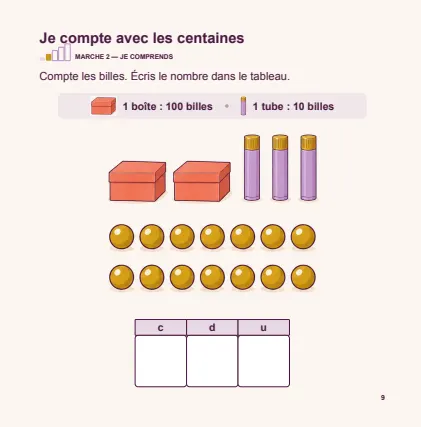 Première page de la séance « Je compte avec les centaines » du cahier de la Toussaint de CE1.
