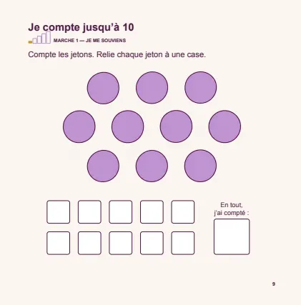 Première page de la séance « Je compte jusqu’à 10 » du cahier de la Toussaint de CP.